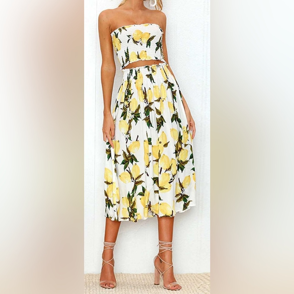 Lemon Print Strapless Skirt Set - Picture 2 of 3